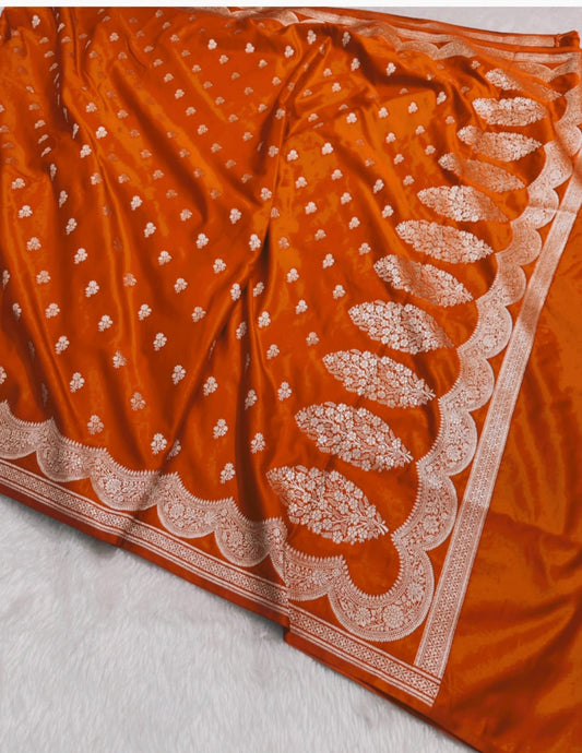 Orange Mashru Katan Silk Banarasi Saree