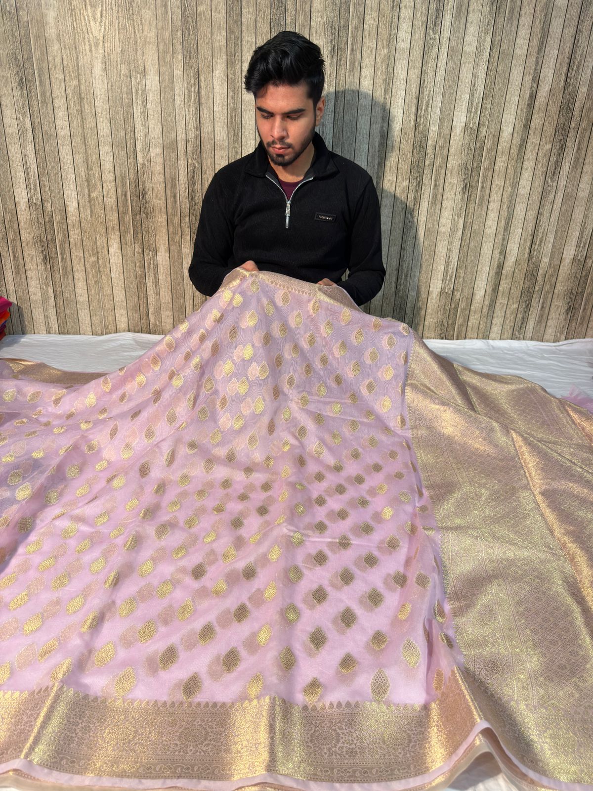 Pastel Lavendar Premium Georgette Silk Banarasi Saree