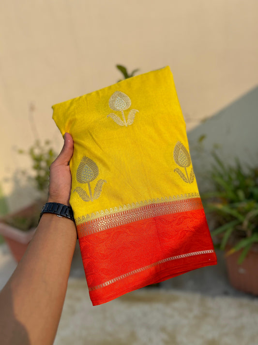 Yellow with Red Bridal Warm Silk Banarasi Saree