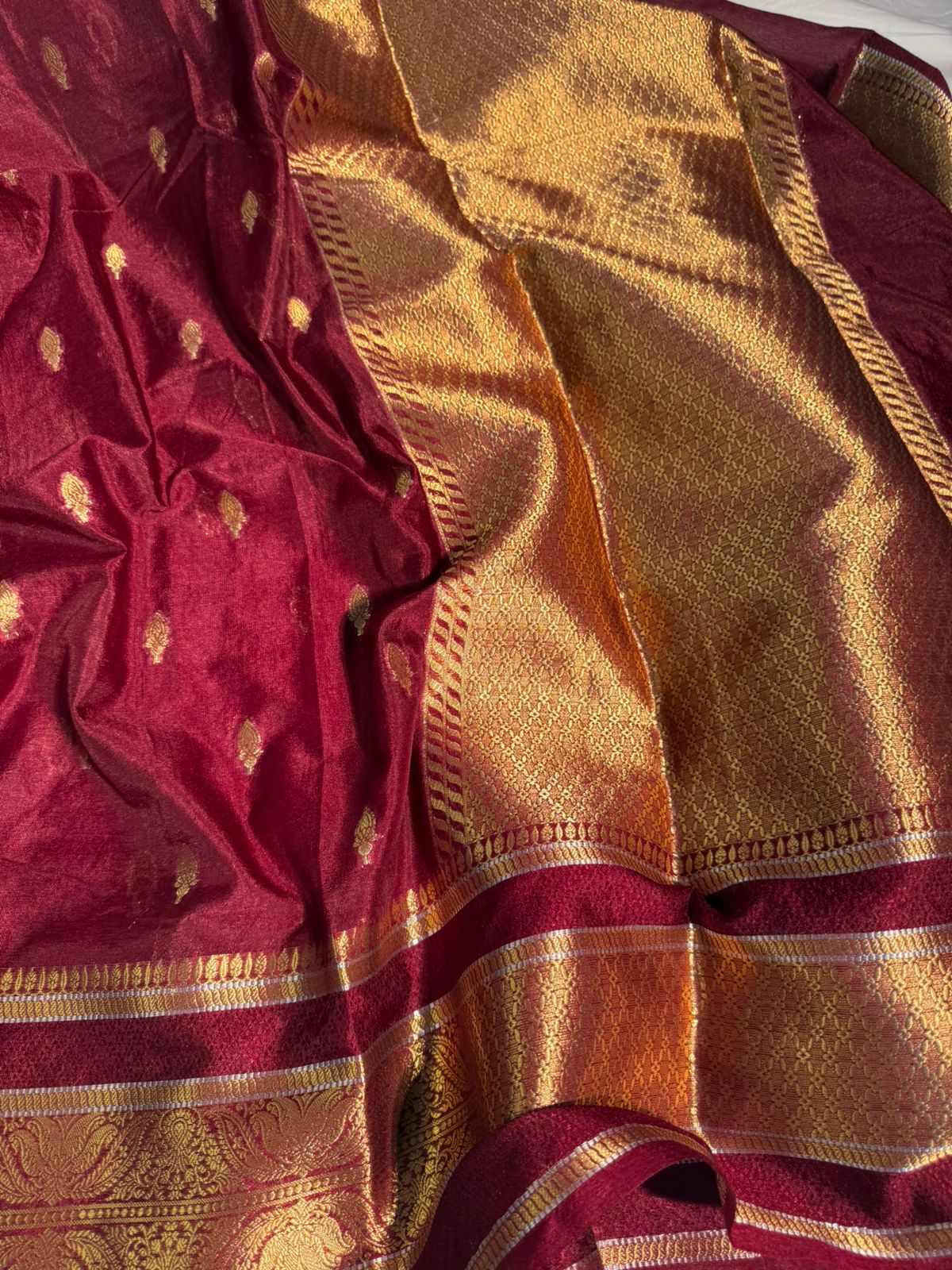 Dark Brown Premium Chiniya Silk Saree