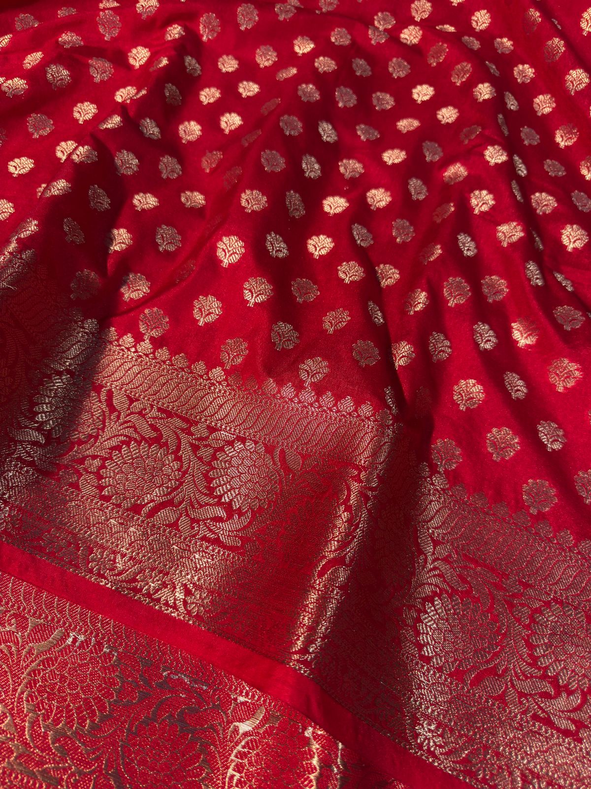 Bridal Red Premium Georgette Silk Khaddi Buti Weave Banarasi Saree