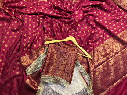 Maroon Khaddi Buti Georgette Silk Banarasi Saree with Premium Lace