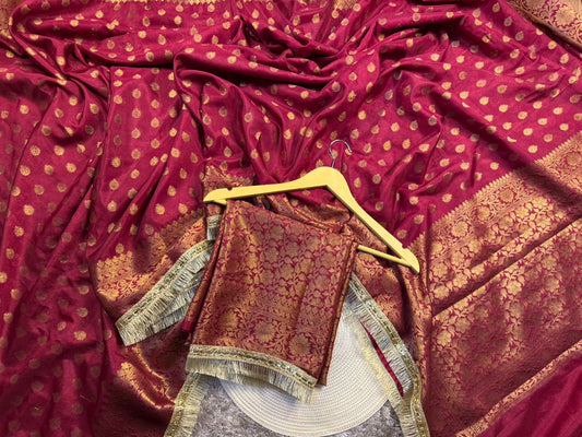 Maroon Khaddi Buti Georgette Silk Banarasi Saree with Premium Lace