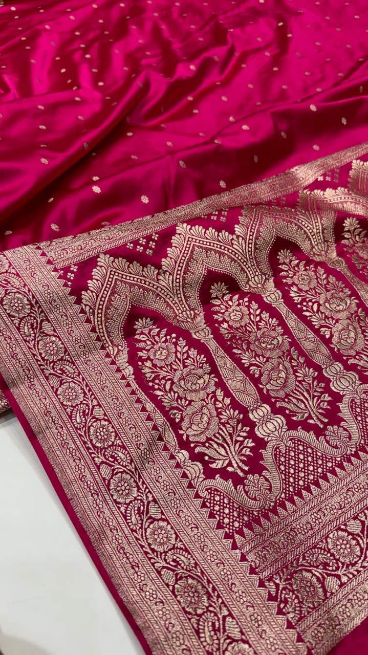 Rani Pink Premium Mashru Katan Silk Banarasi