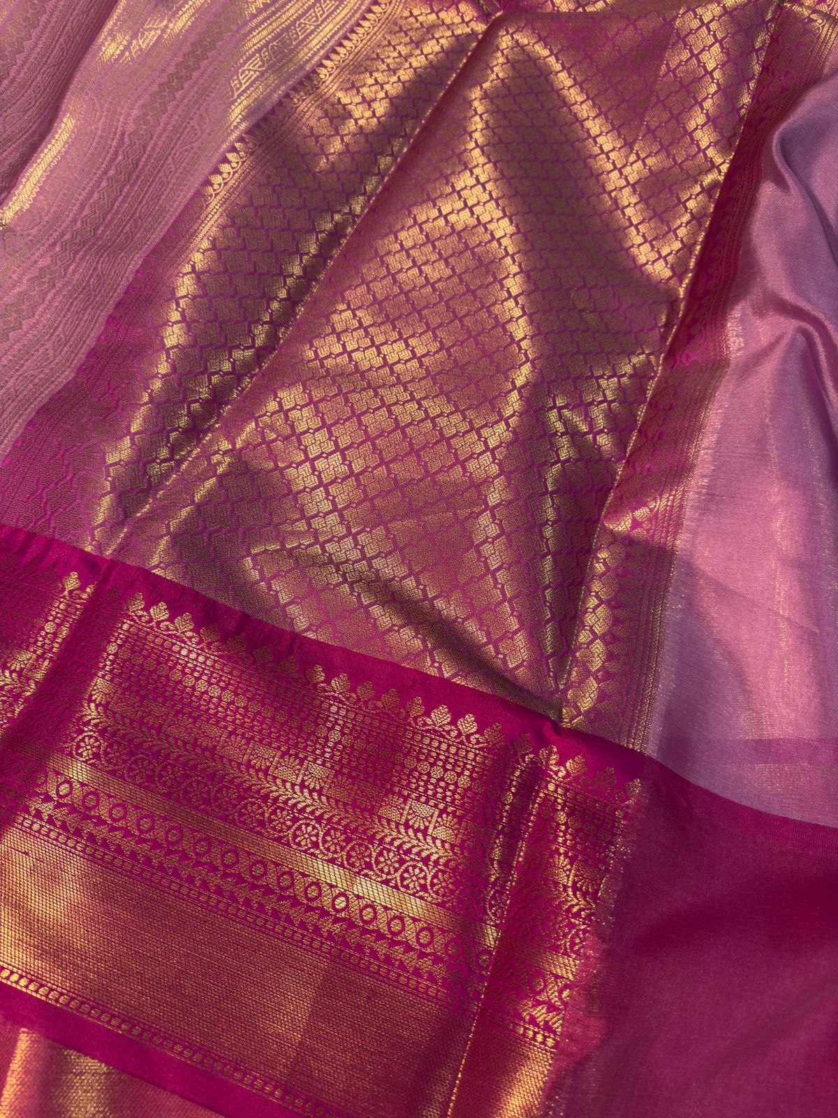 Lavender with Pink Premium Kanjeevaram Tissue Silk Banarasi Saree