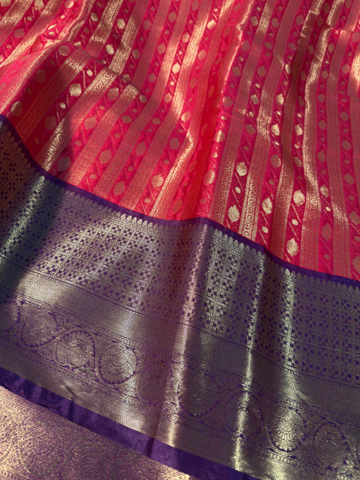 Rani Pink with Blue Kanjeevaram Tissue Silk Banarasi Saree